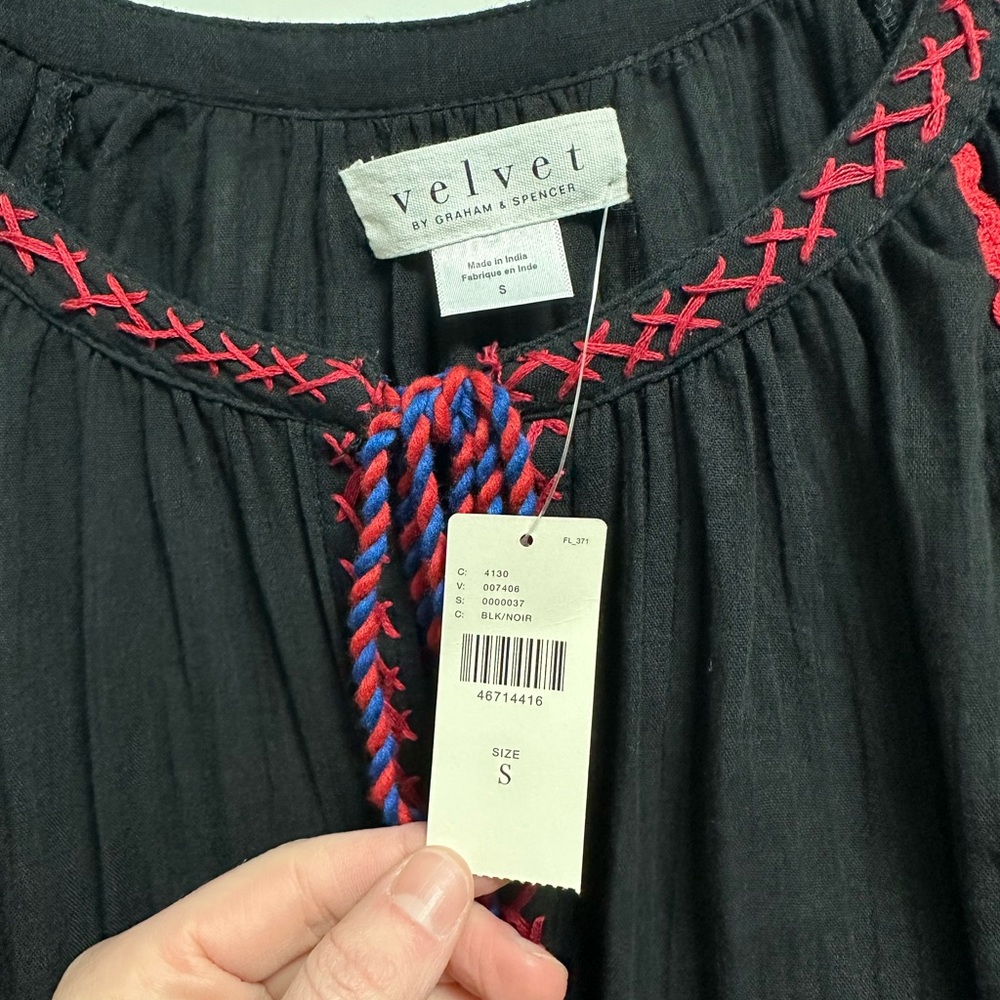 NWT Women’s Anthropologie Embroidered Black Dress with Red Blue Boho Beach - Picture 5 of 8